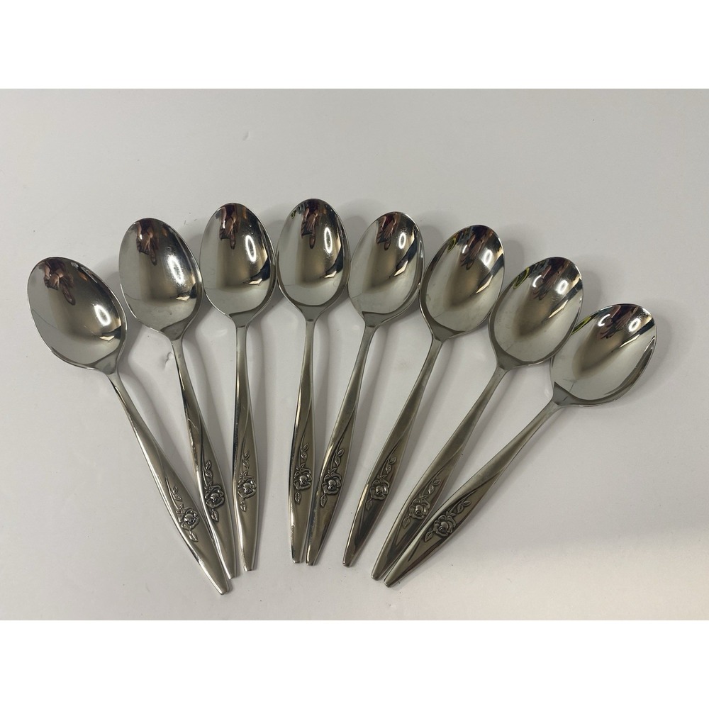 Oneida LASTING ROSE Stainless Oneidacraft Deluxe Soup Spoons Flatware Lot 8 #2